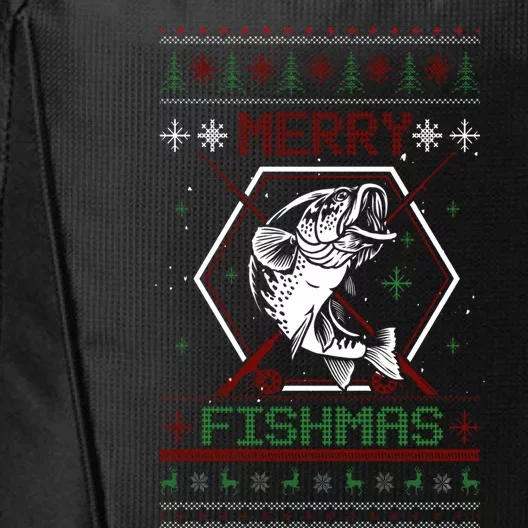 Merry Fishmas Funny Fish Fishing Fisher Ugly Christmas Gift City Backpack