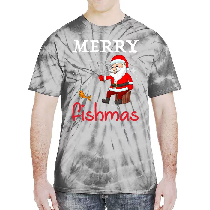 Merry Fishmas Funny Santa Claus Fishing Puns Christmas Fish Tie-Dye T-Shirt