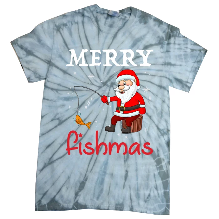 Merry Fishmas Funny Santa Claus Fishing Puns Christmas Fish Tie-Dye T-Shirt