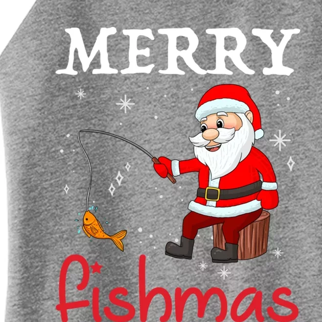 Merry Fishmas Funny Santa Claus Fishing Puns Christmas Fish Women’s Perfect Tri Rocker Tank