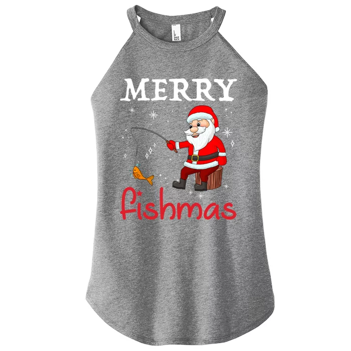 Merry Fishmas Funny Santa Claus Fishing Puns Christmas Fish Women’s Perfect Tri Rocker Tank