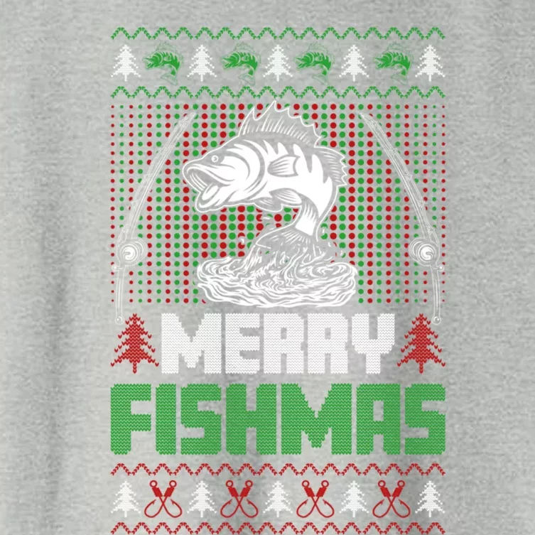 Merry Fishmas Funny Christmas Fishing Xmas Jumper Design Gift Women's Crop Top Tee