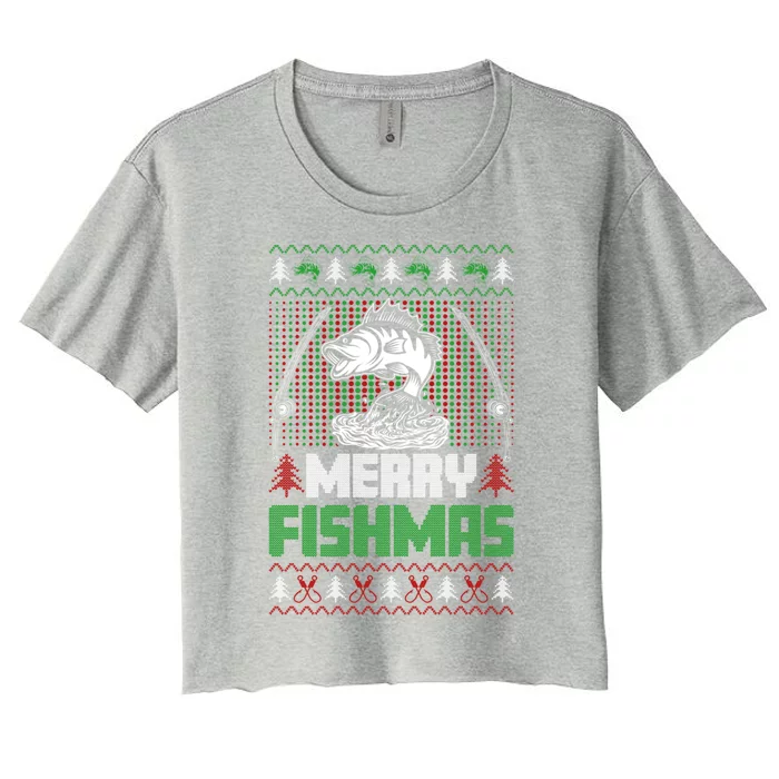 Merry Fishmas Funny Christmas Fishing Xmas Jumper Design Gift Women's Crop Top Tee