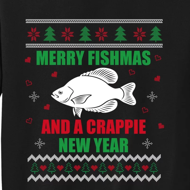 Merry Fishmas Fishing Funny Xmas Crappie For Fisherman Tall Sweatshirt