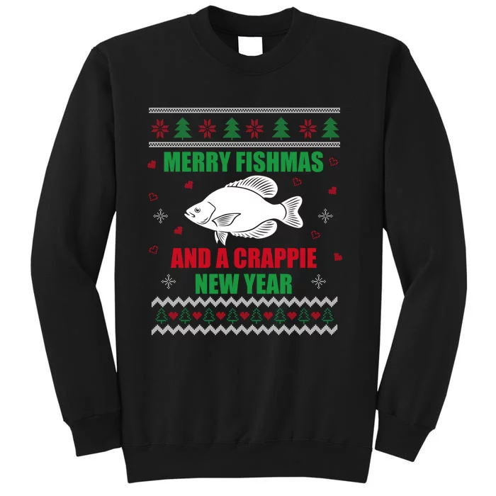 Merry Fishmas Fishing Funny Xmas Crappie For Fisherman Tall Sweatshirt