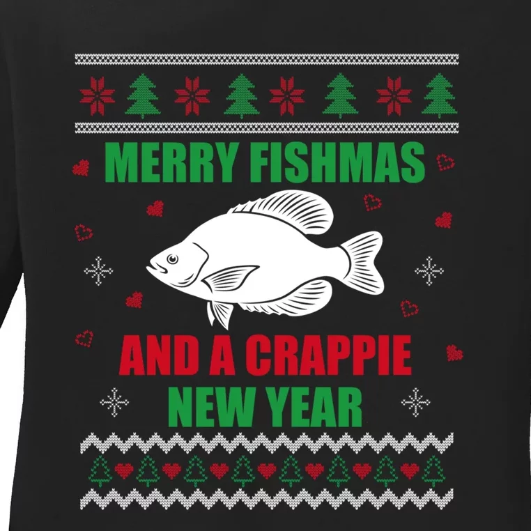 Merry Fishmas Fishing Funny Xmas Crappie For Fisherman Ladies Long Sleeve Shirt