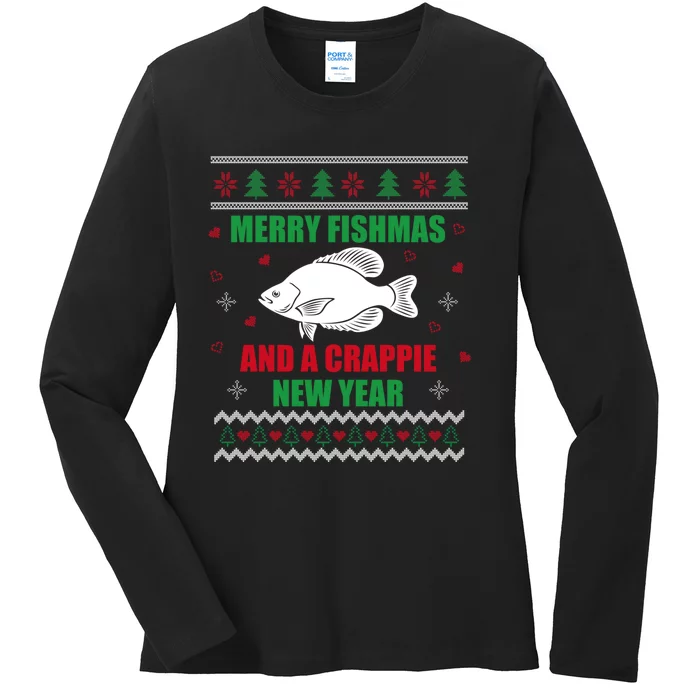 Merry Fishmas Fishing Funny Xmas Crappie For Fisherman Ladies Long Sleeve Shirt