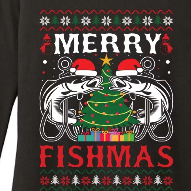 Merry Fishmas Funny Fishing Christmas Pajama Fishers Gift Womens CVC Long Sleeve Shirt