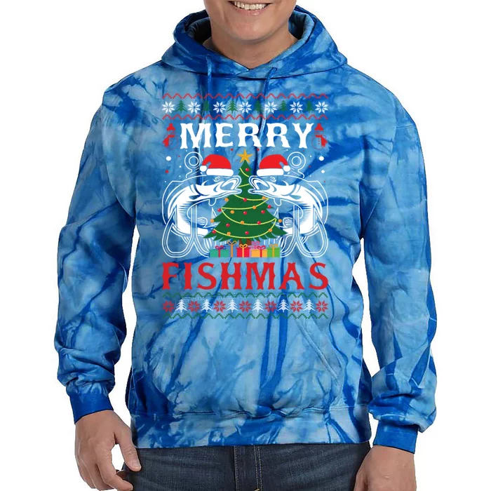 Merry Fishmas Funny Fishing Christmas Pajama Fishers Gift Tie Dye Hoodie