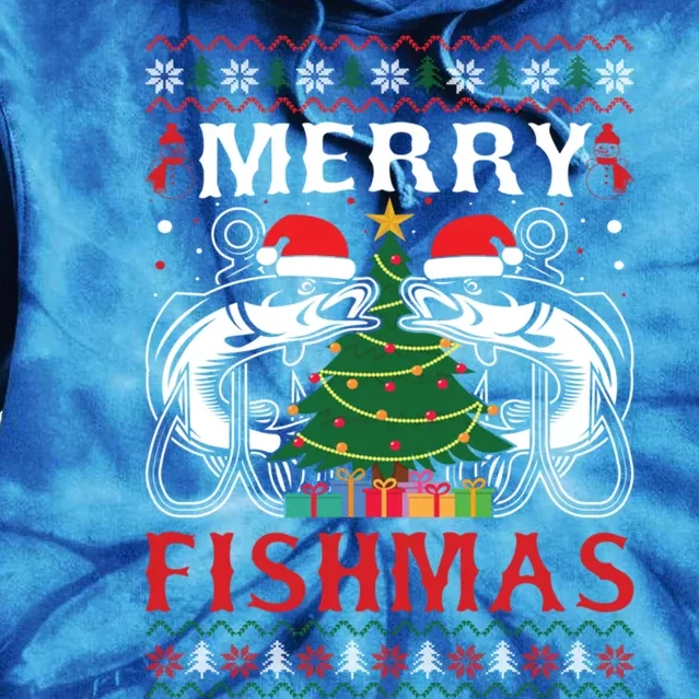 Merry Fishmas Funny Fishing Christmas Pajama Fishers Gift Tie Dye Hoodie