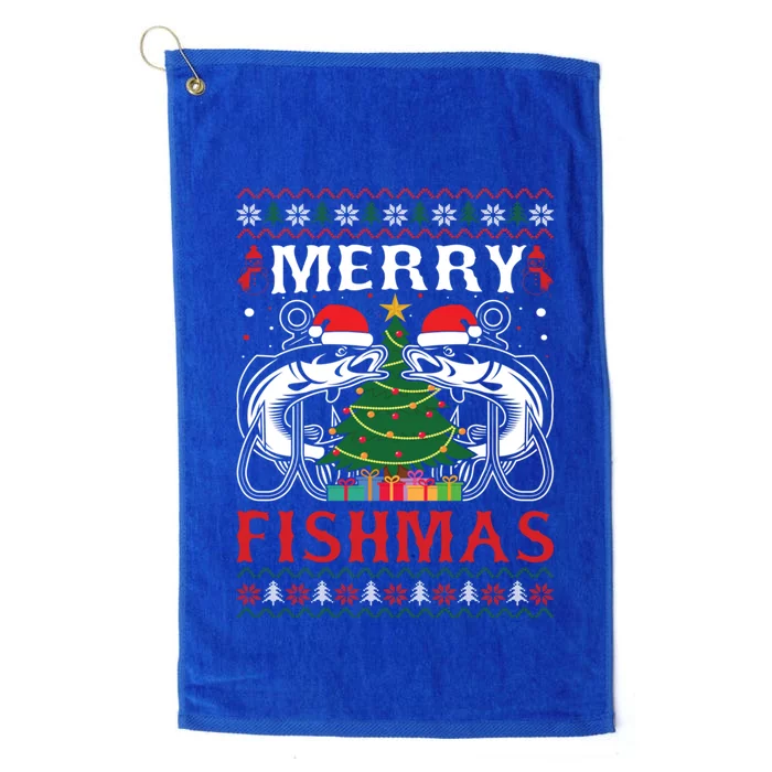 Merry Fishmas Funny Fishing Christmas Pajama Fishers Gift Platinum Collection Golf Towel