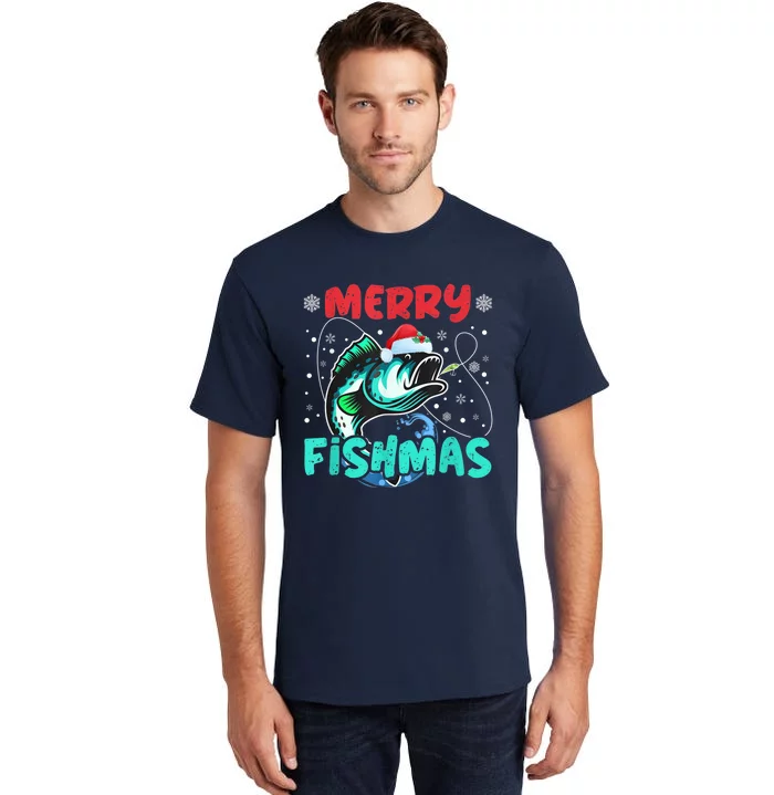 Merry Fishmas Funny Christmas Fishing Fish Gift Xmas Tall T-Shirt