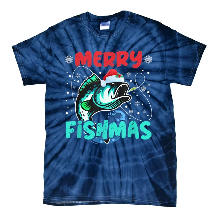 Merry Fishmas Funny Christmas Fishing Fish Gift Xmas Tie-Dye T-Shirt