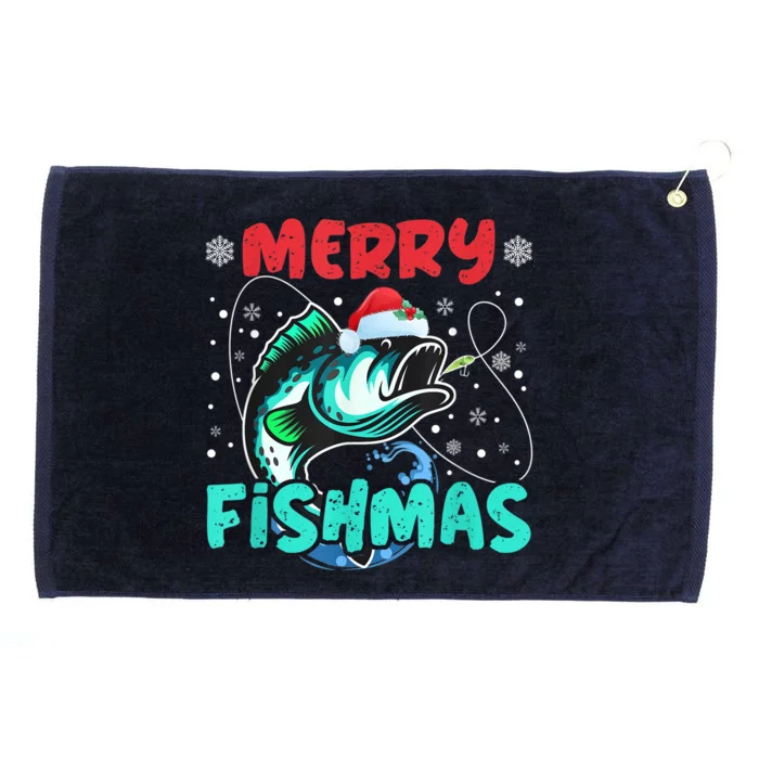 Merry Fishmas Funny Christmas Fishing Fish Gift Xmas Grommeted Golf Towel