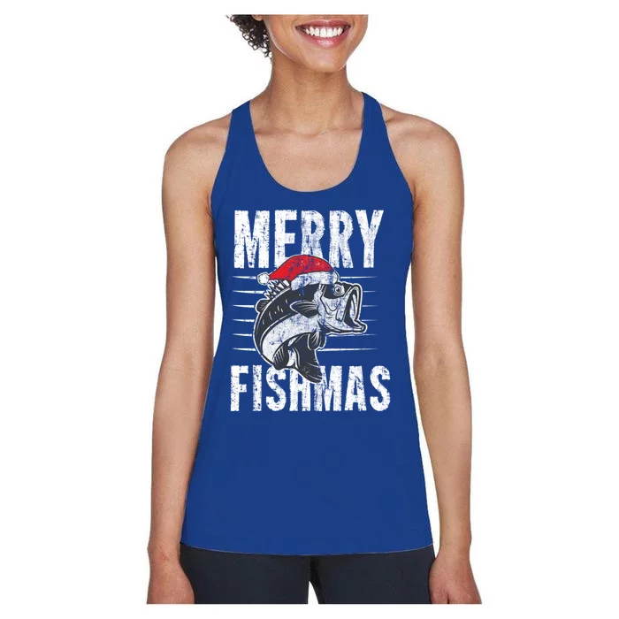 Merry Fishmas Funny Fishing Christmas Gift Women's Racerback Tank