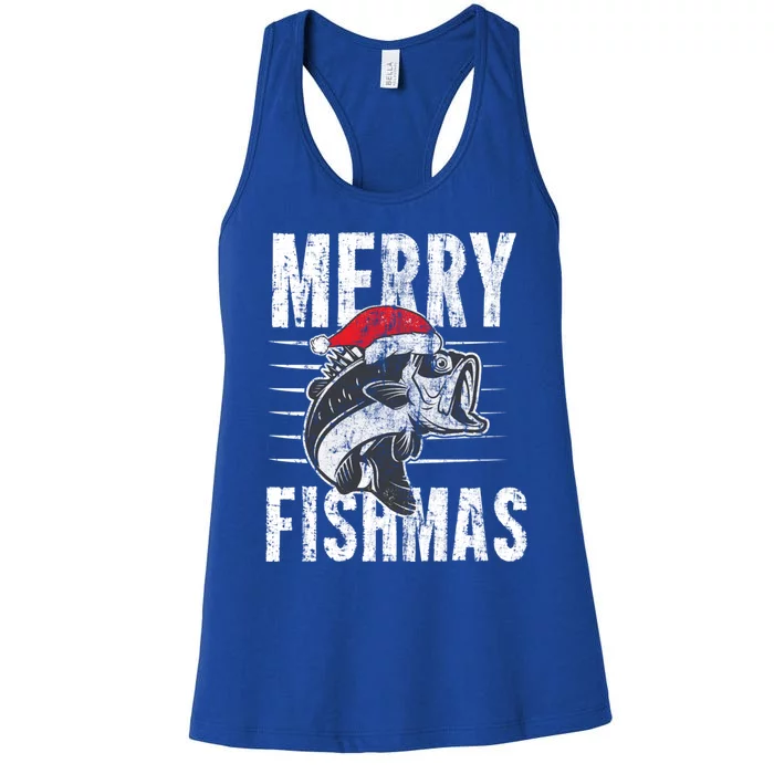 Merry Fishmas Funny Fishing Christmas Gift Women's Racerback Tank