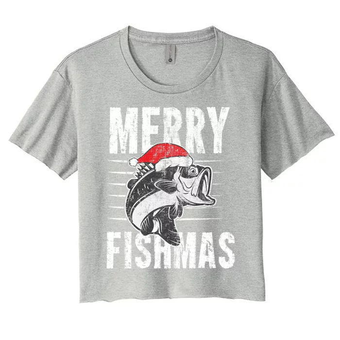 Merry Fishmas Funny Fishing Christmas Gift Women's Crop Top Tee