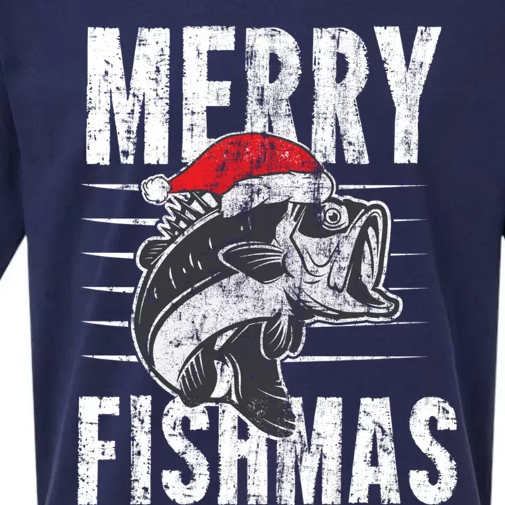 Merry Fishmas Funny Fishing Christmas Gift Sueded Cloud Jersey T-Shirt