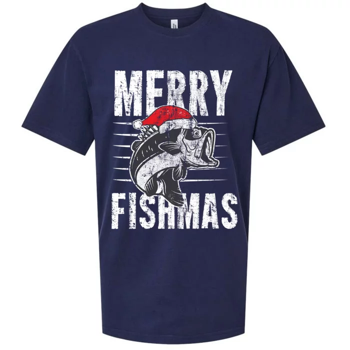 Merry Fishmas Funny Fishing Christmas Gift Sueded Cloud Jersey T-Shirt