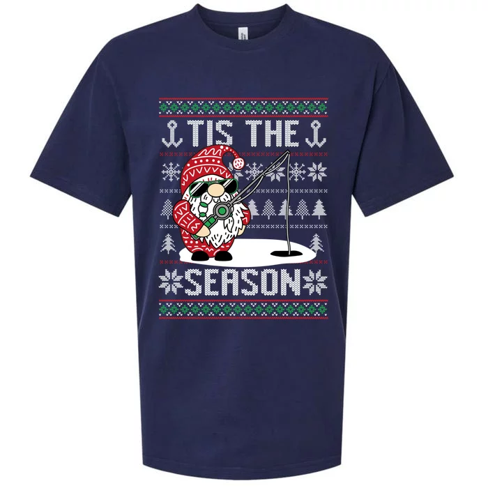 Merry Fishmas Fishing Gnome Christmas Xmas Santa Fisherman Sueded Cloud Jersey T-Shirt