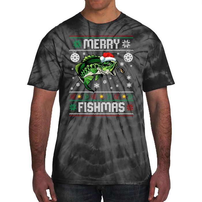 Merry Fishmas Funny Fish Fishing Fisherman Ugly Christmas Tie-Dye T-Shirt