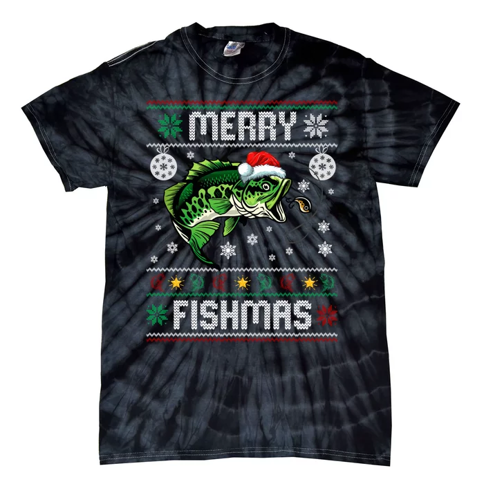 Merry Fishmas Funny Fish Fishing Fisherman Ugly Christmas Tie-Dye T-Shirt