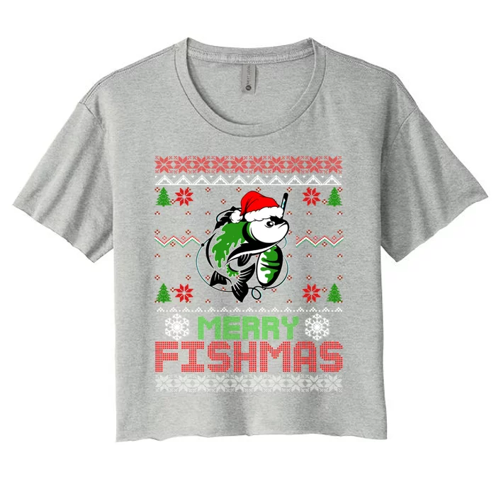 Merry Fishmas Funny Fishing Christmas Ugly Pajama Fishers Cool Gift Women's Crop Top Tee