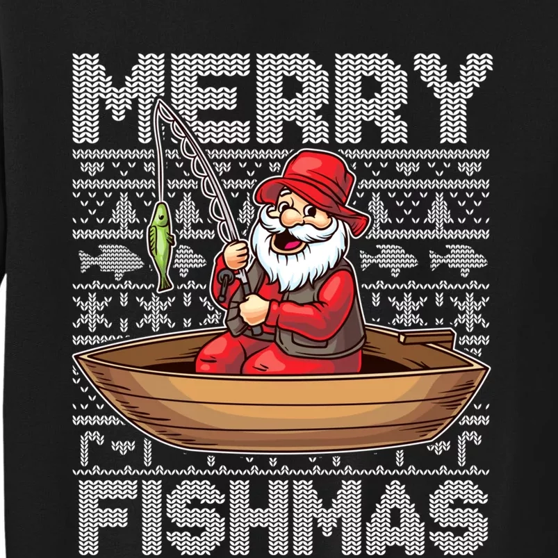 Merry Fishmas Fishing Santa Claus Fisherman Funny Humor Tall Sweatshirt