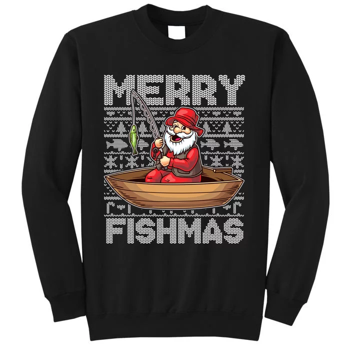 Merry Fishmas Fishing Santa Claus Fisherman Funny Humor Tall Sweatshirt