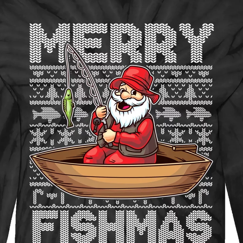 Merry Fishmas Fishing Santa Claus Fisherman Funny Humor Tie-Dye Long Sleeve Shirt