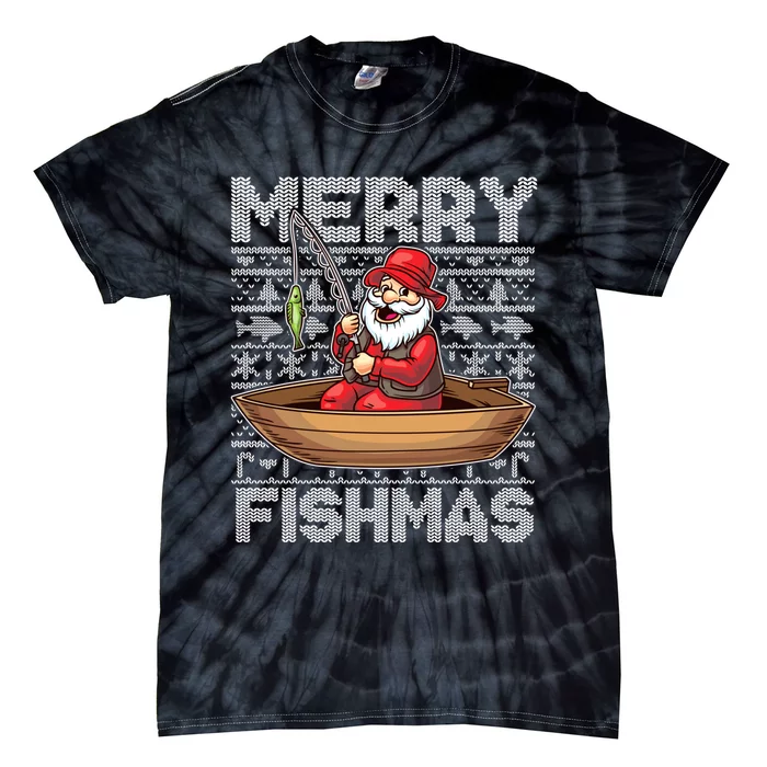 Merry Fishmas Fishing Santa Claus Fisherman Funny Humor Tie-Dye T-Shirt