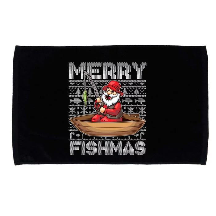 Merry Fishmas Fishing Santa Claus Fisherman Funny Humor Microfiber Hand Towel