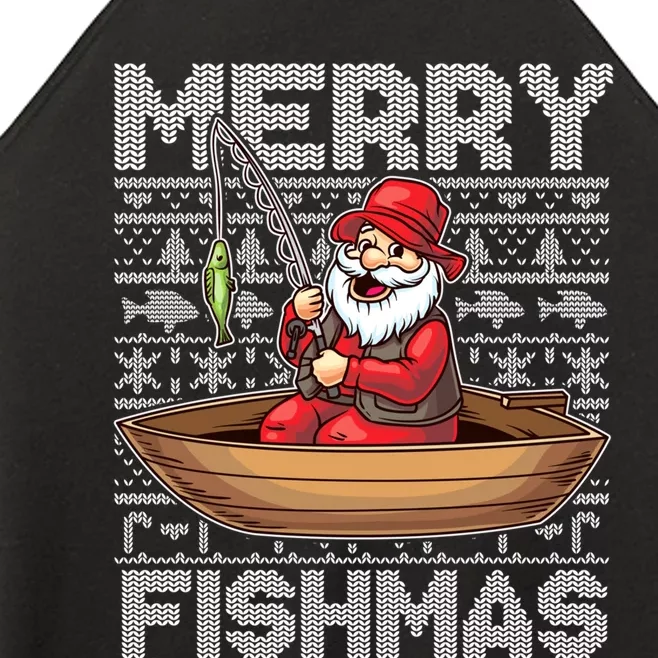 Merry Fishmas Fishing Santa Claus Fisherman Funny Humor Women’s Perfect Tri Rocker Tank