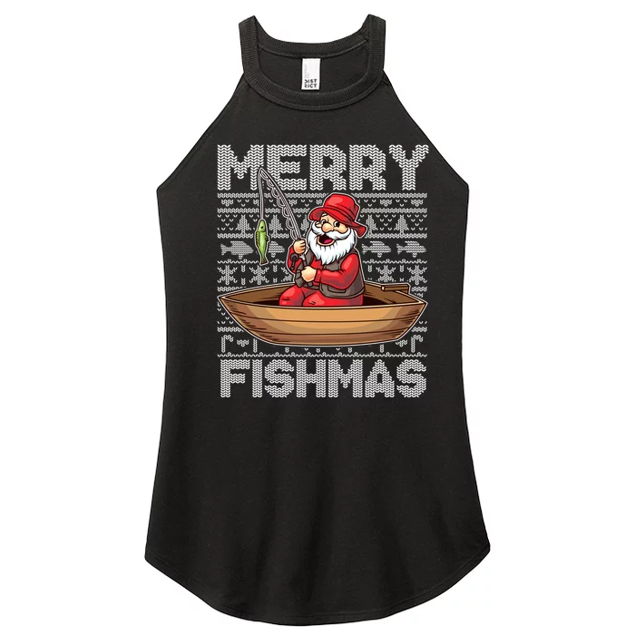 Merry Fishmas Fishing Santa Claus Fisherman Funny Humor Women’s Perfect Tri Rocker Tank