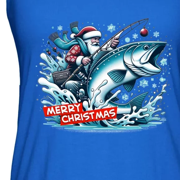 Merry Fishmas Funny Fishing Santa Claus As A Fisher Xmas Gift Ladies Essential Flowy Tank