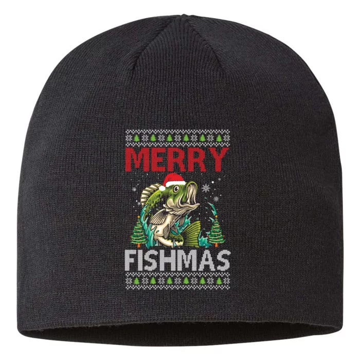 Merry Fishmas Fishing Ugly Christmas Large Mouth Bass Gift 8 1/2in Sustainable Knit Beanie