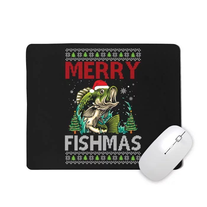 Merry Fishmas Fishing Ugly Christmas Large Mouth Bass Gift Mousepad