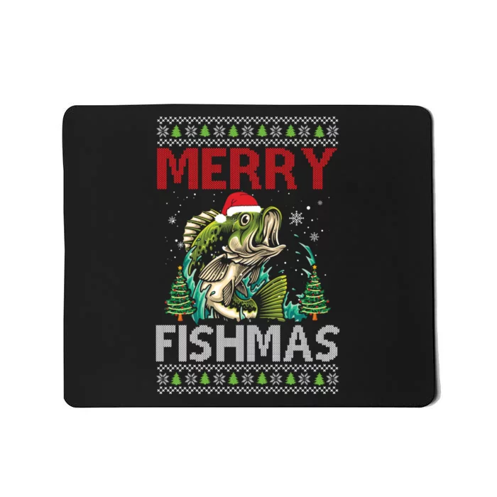 Merry Fishmas Fishing Ugly Christmas Large Mouth Bass Gift Mousepad