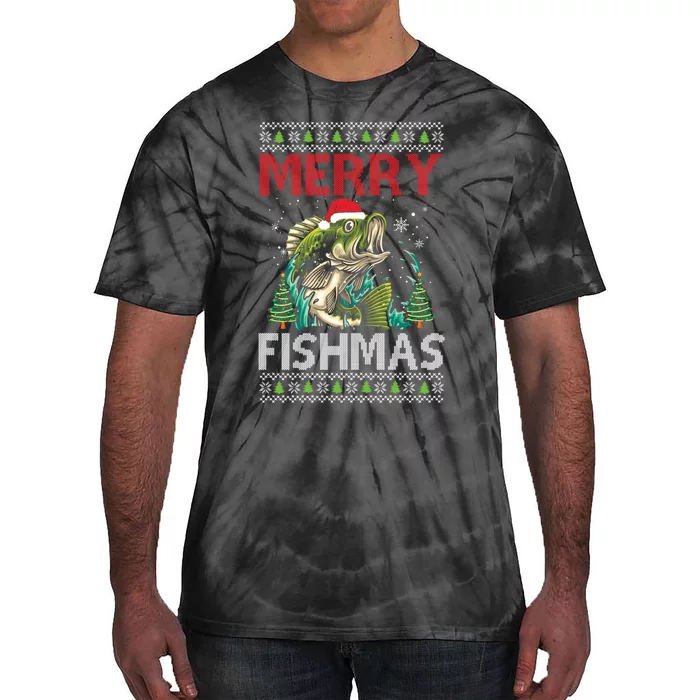 Merry Fishmas Fishing Ugly Christmas Large Mouth Bass Gift Tie-Dye T-Shirt