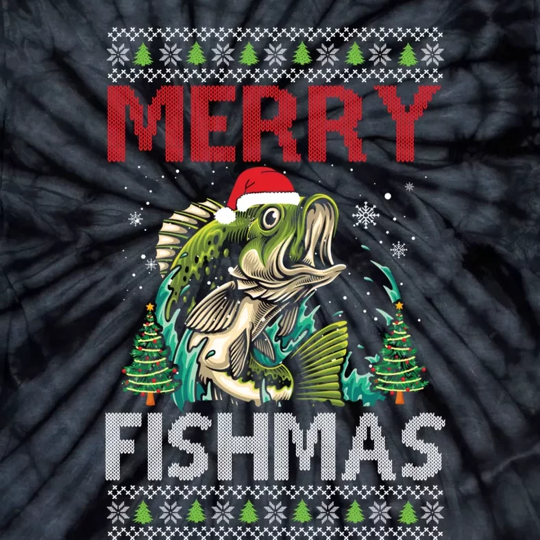 Merry Fishmas Fishing Ugly Christmas Large Mouth Bass Gift Tie-Dye T-Shirt