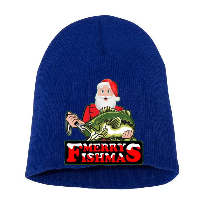 Merry Fishmas Funny Xmas Lighting Santa Fishing Christmas Meaningful Gift Short Acrylic Beanie