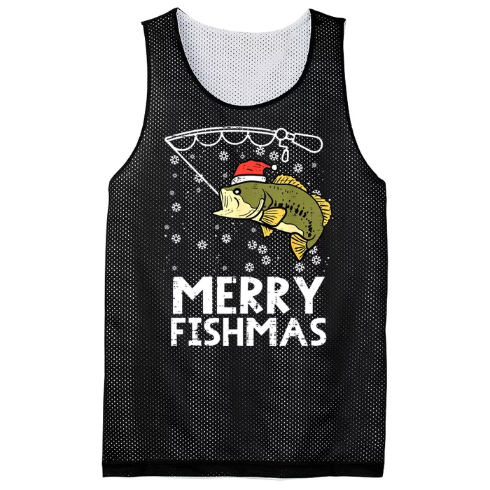 Merry Fishmas Fishing Xmas Funny Mesh Reversible Basketball Jersey Tank