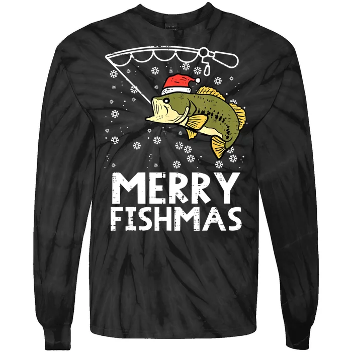 Merry Fishmas Fishing Xmas Funny Tie-Dye Long Sleeve Shirt