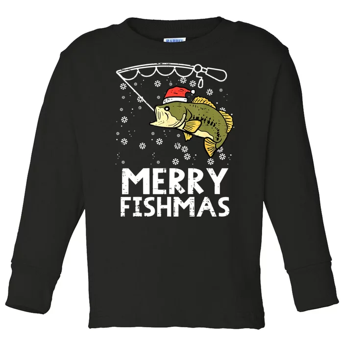 Merry Fishmas Fishing Xmas Funny Toddler Long Sleeve Shirt