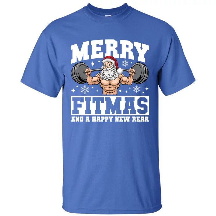 Merry Fitmas Funny Santa Fitness Gym Workout Ugly Christmas Gift Tall T-Shirt