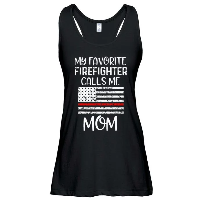 My Favorite Firefighter Calls Me Mom Thin Red Line Gift Ladies Essential Flowy Tank