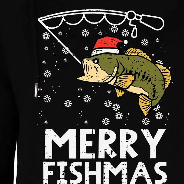 Merry Fishmas Fish Fishing Xmas Christmas Dad Womens Funnel Neck Pullover Hood