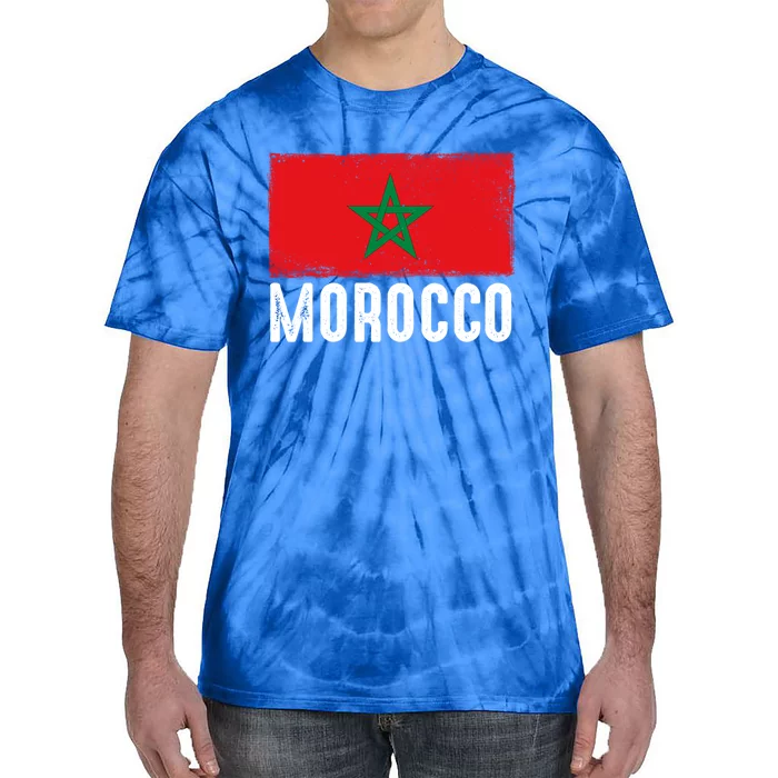 Morocco Flag Football Vintage Fan Soccer Team Pride Gift Tie-Dye T-Shirt