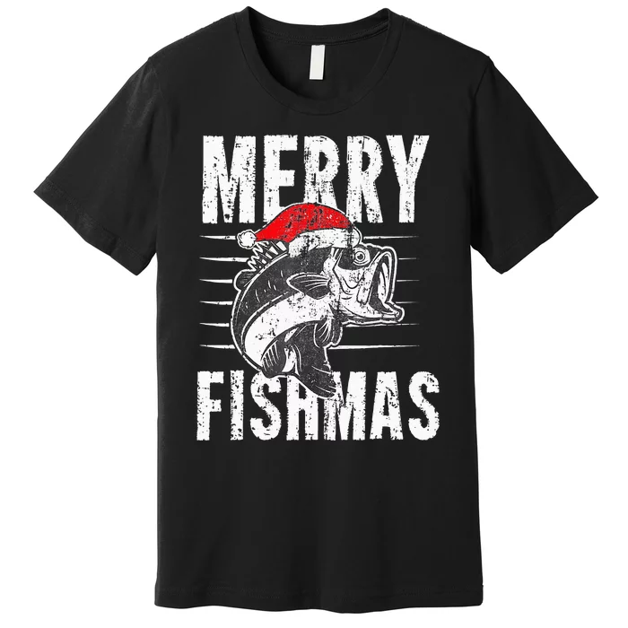 Merry Fishmas Funny Fish Fishing Fisherman Christmas Xmas Premium T-Shirt