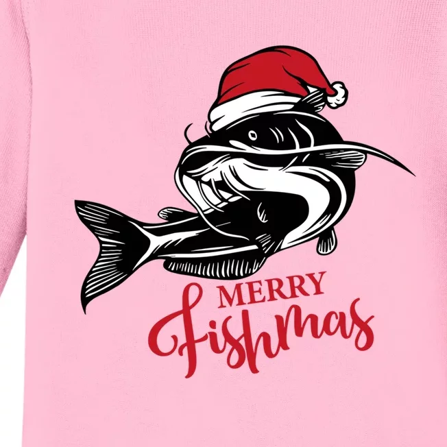 Merry Fishmas Funny Christmas Fishing Santa Xmas Baby Long Sleeve Bodysuit